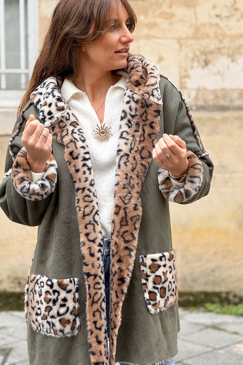 Olive Leopard Reversible Faux Fur Coat