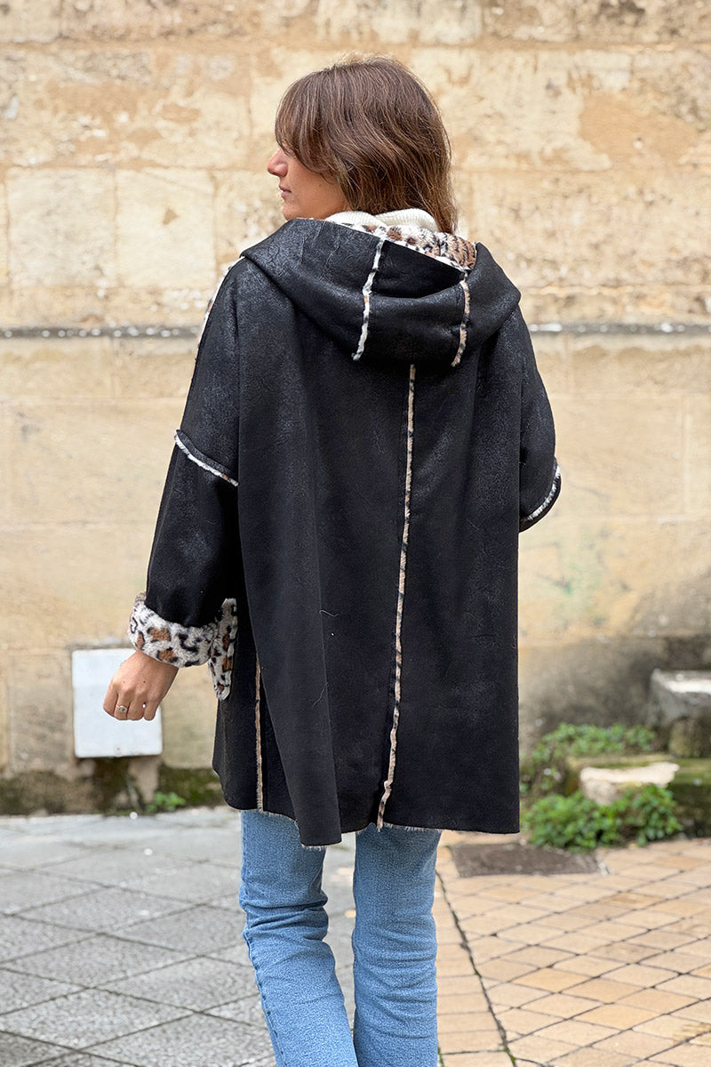 Black Leopard Reversible Faux Fur Coat