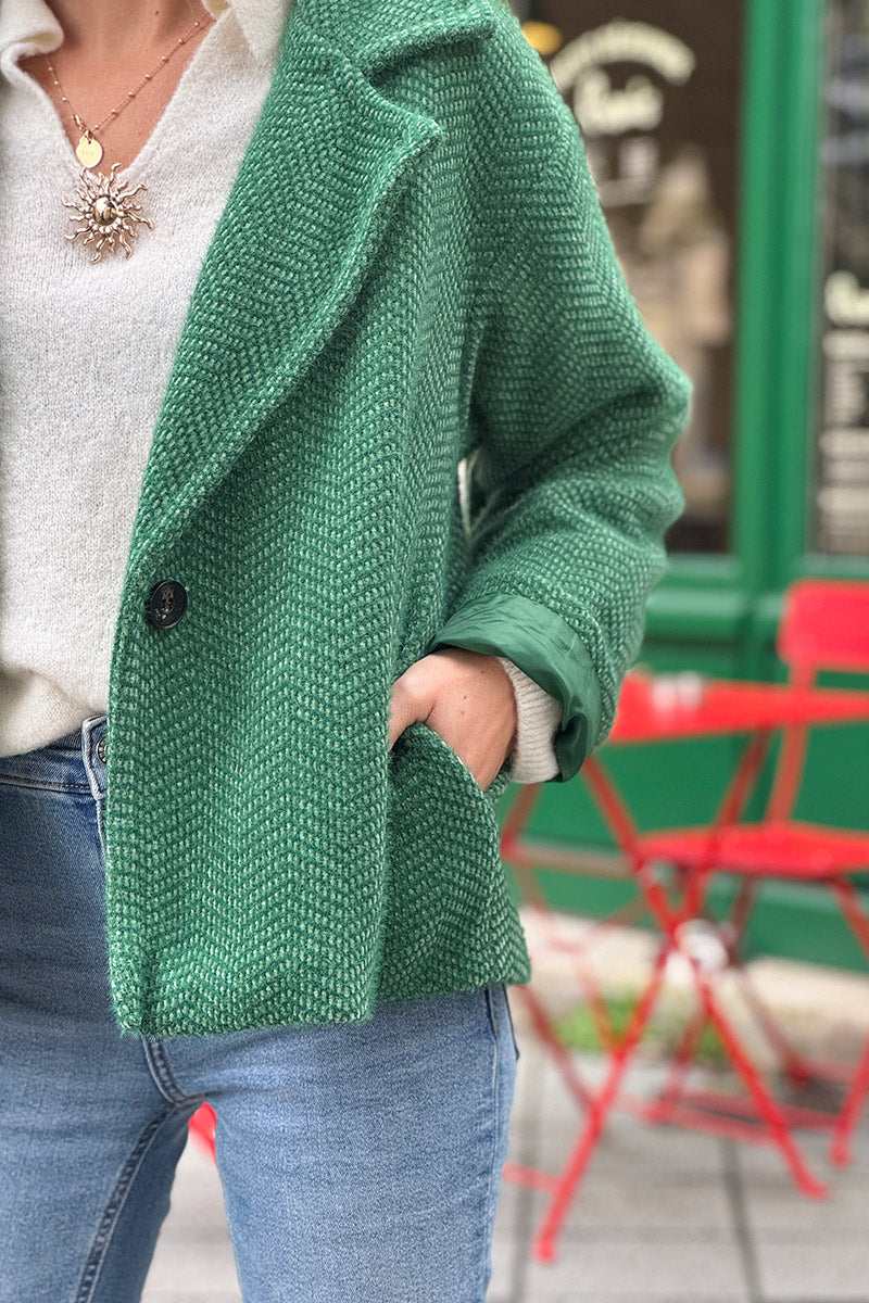 Green Herringbone Peacoat