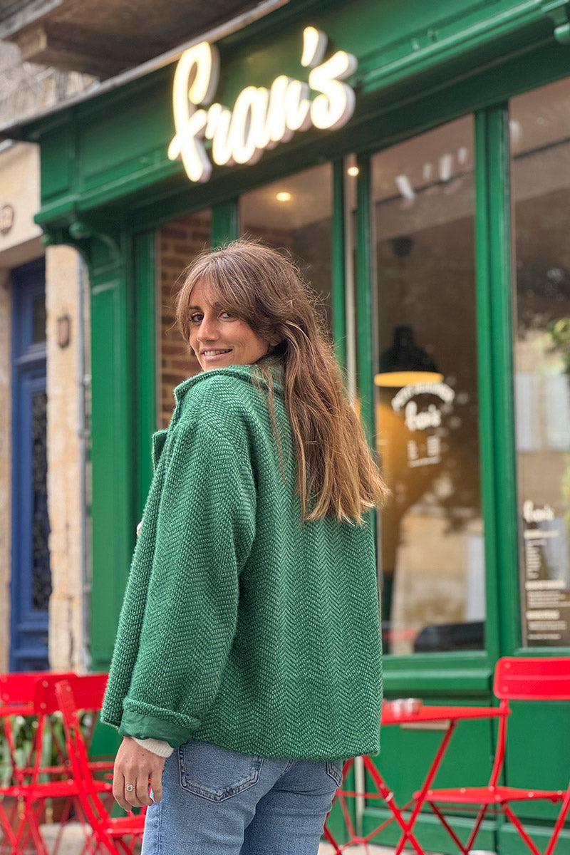 Green Herringbone Peacoat