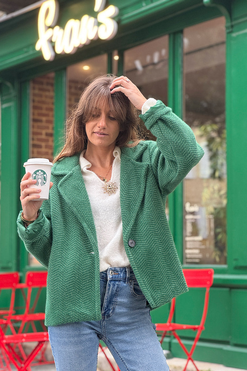 Green Herringbone Peacoat