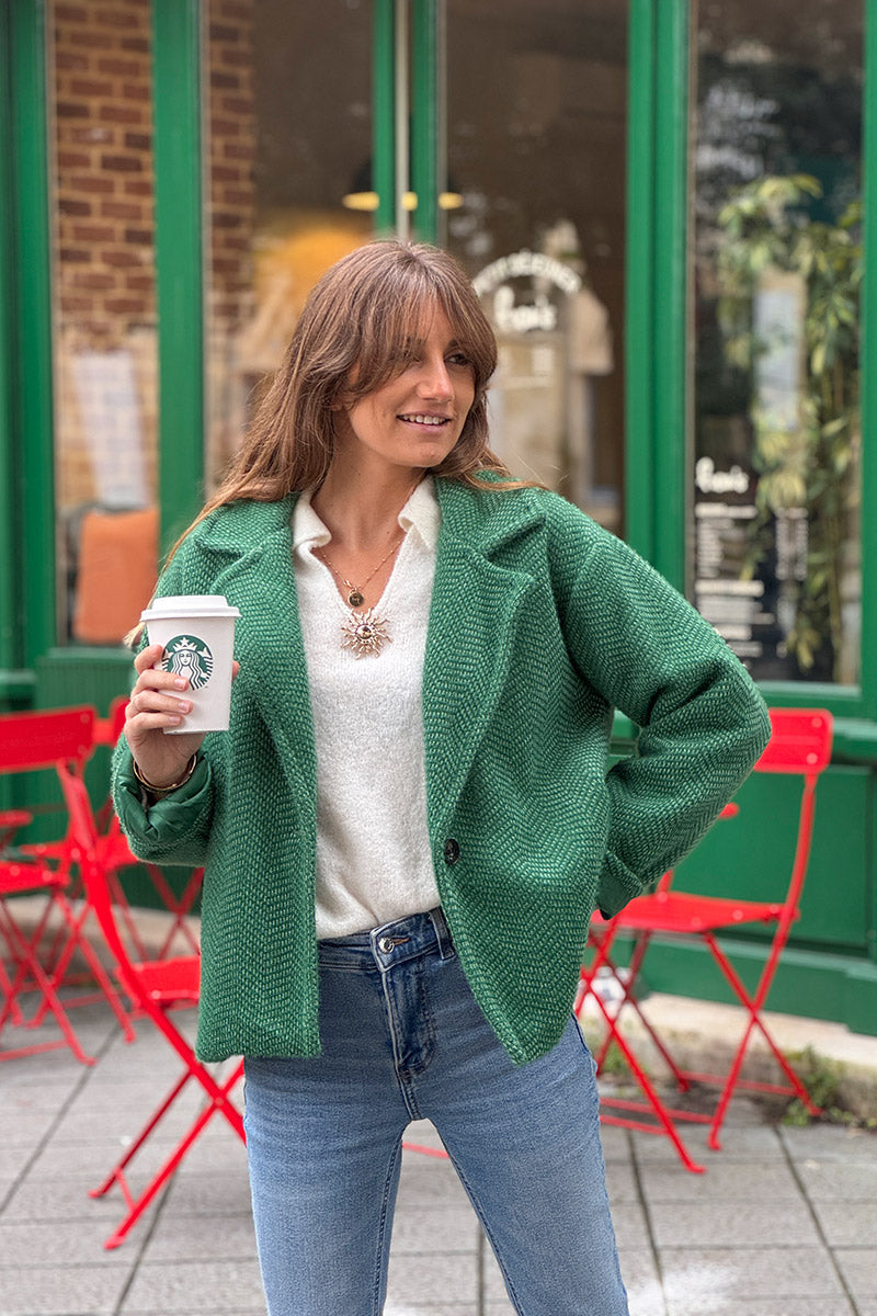 Green Herringbone Peacoat