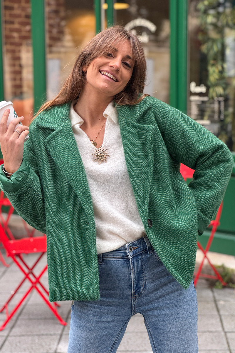 Green Herringbone Peacoat