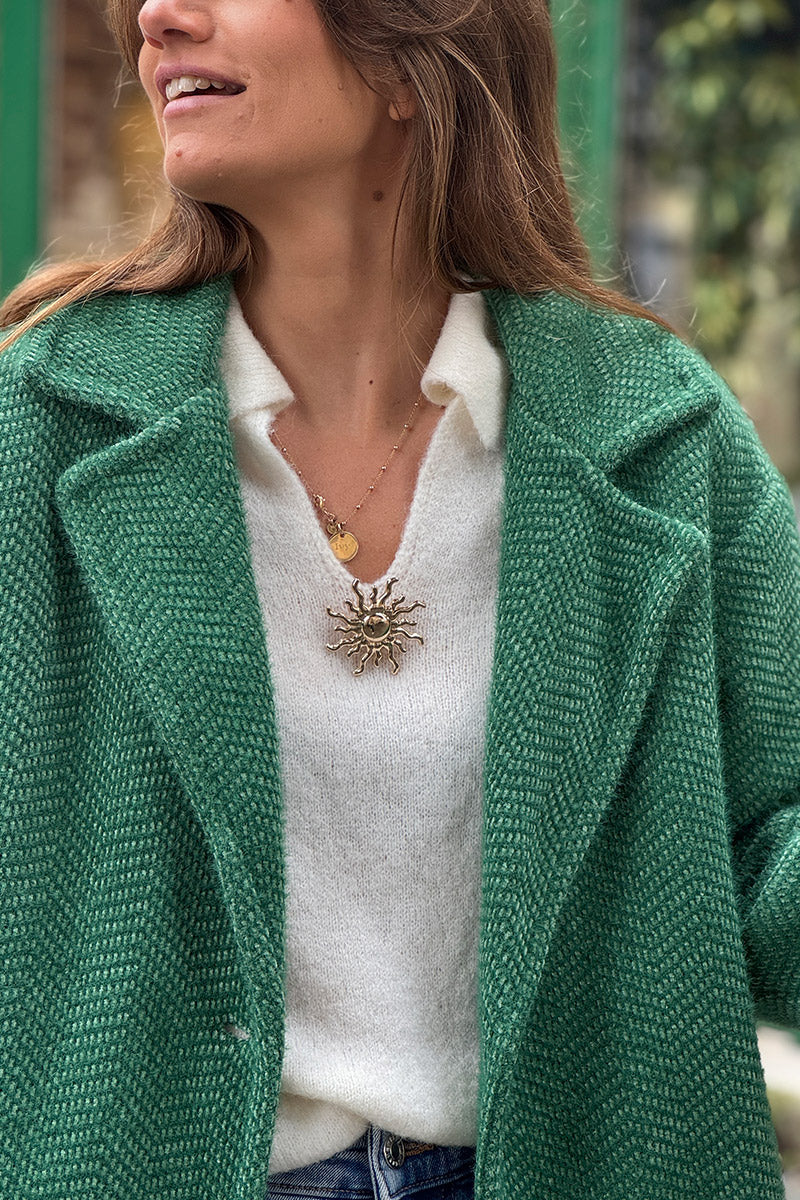 Green Herringbone Peacoat