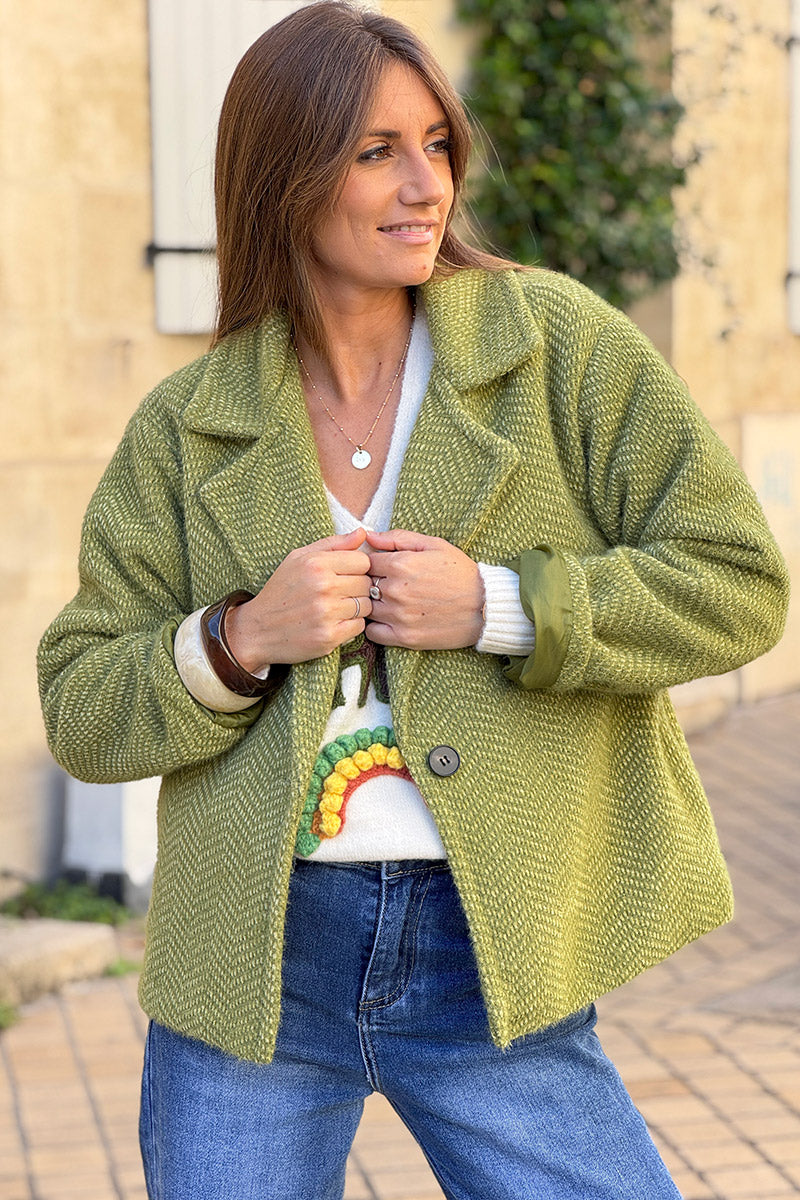 Lime Herringbone Peacoat