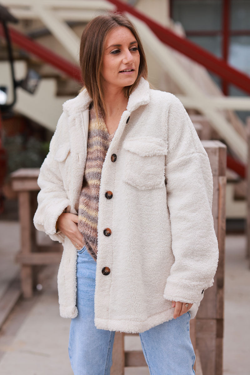 Cream Faux Shearling Coat