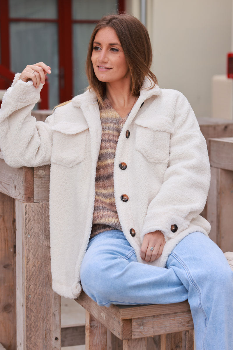 Cream Faux Shearling Coat