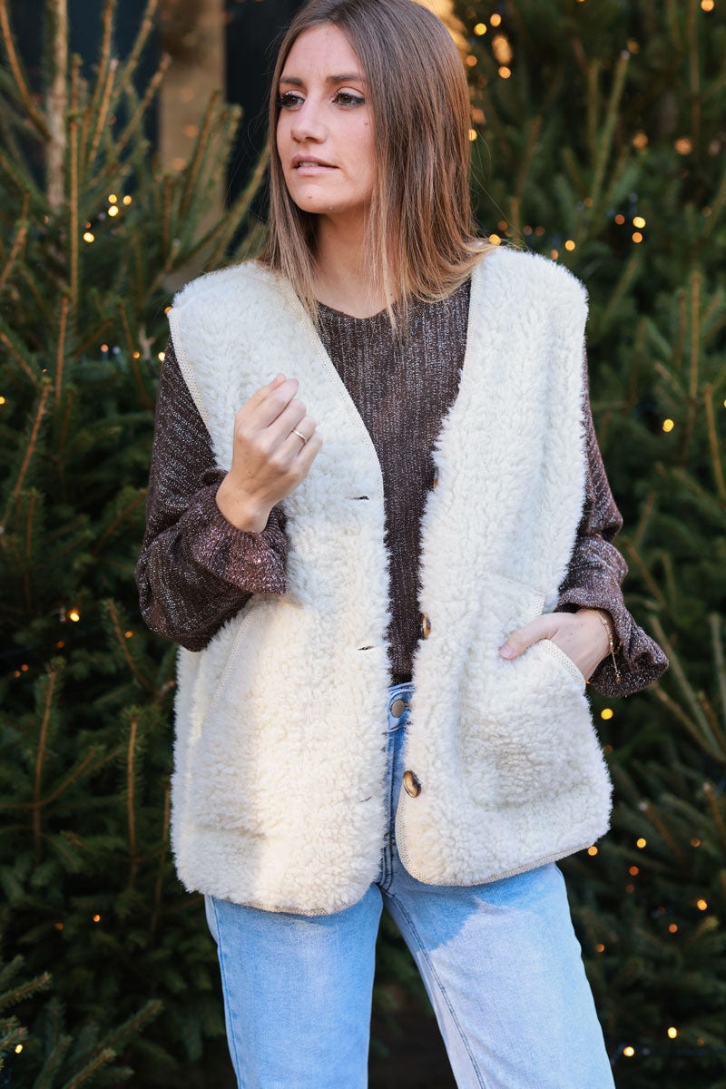 Cream Shearling Faux Fur Vest