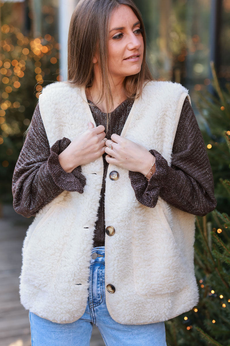 Cream Shearling Faux Fur Vest