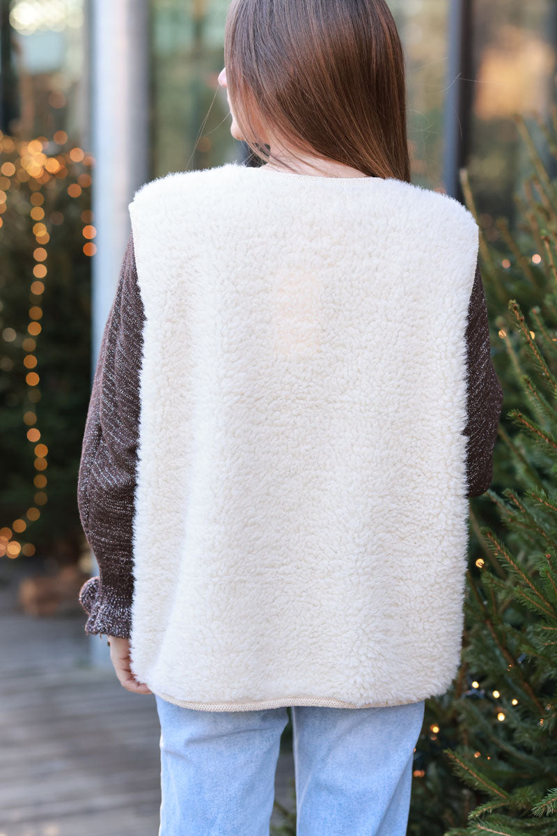 Cream Shearling Faux Fur Vest