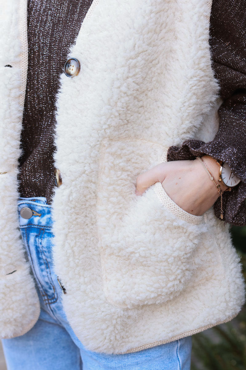 Cream Shearling Faux Fur Vest