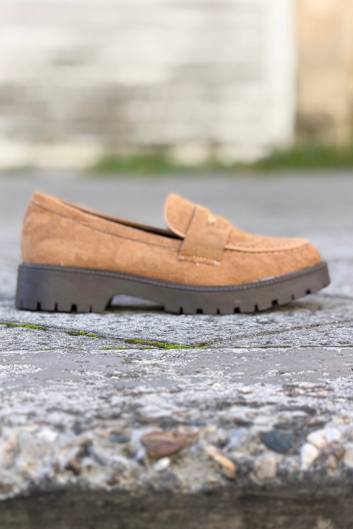 Camel Suedette Penny Loafers
