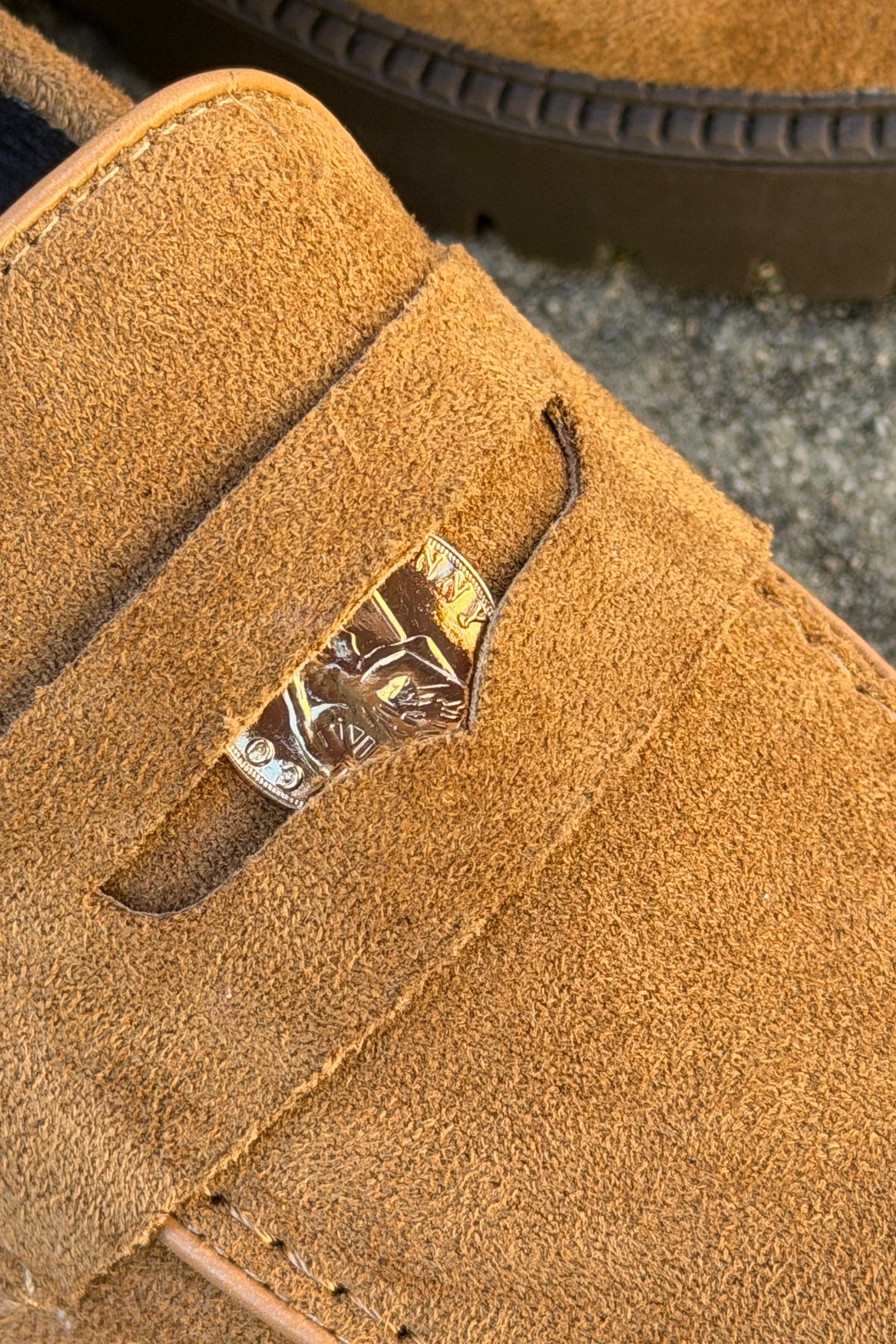 Camel Suedette Penny Loafers
