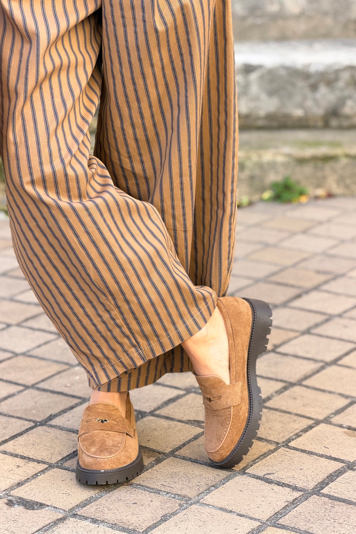 Camel Suedette Penny Loafers

