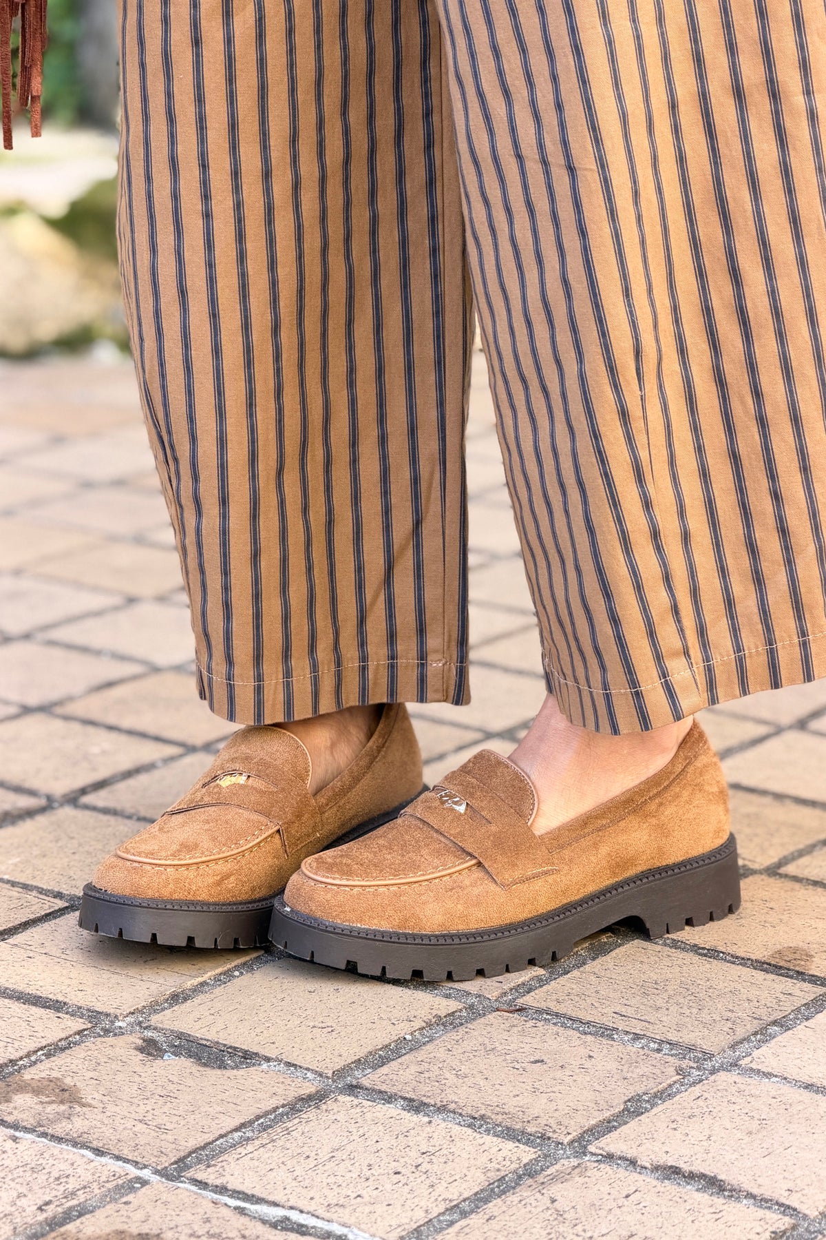 Camel Suedette Penny Loafers
