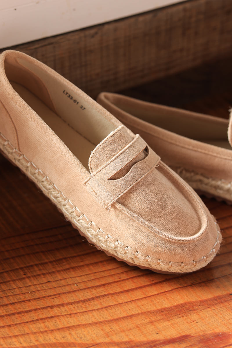 Beige suedette mules with espadrille style sole