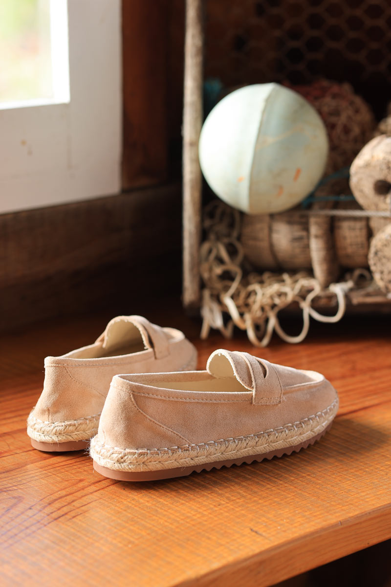 Beige suedette mules with espadrille style sole