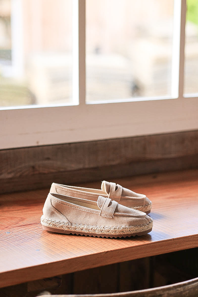 Beige suedette mules with espadrille style sole