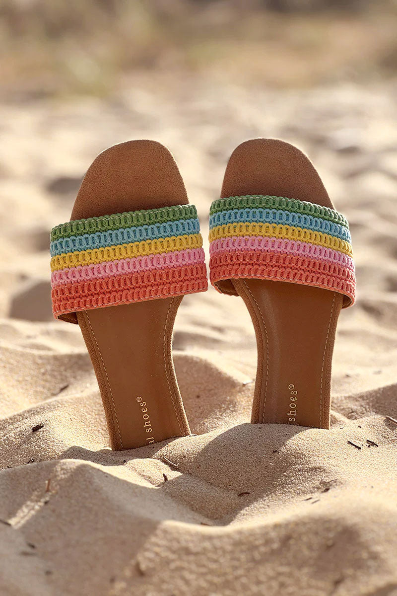 Mules bride en crochet multicolore