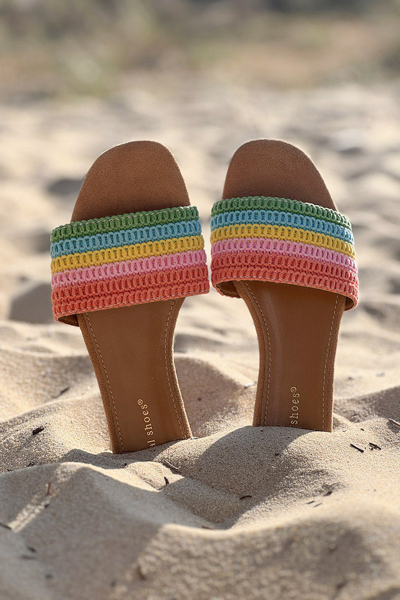 Mules bride en crochet multicolore