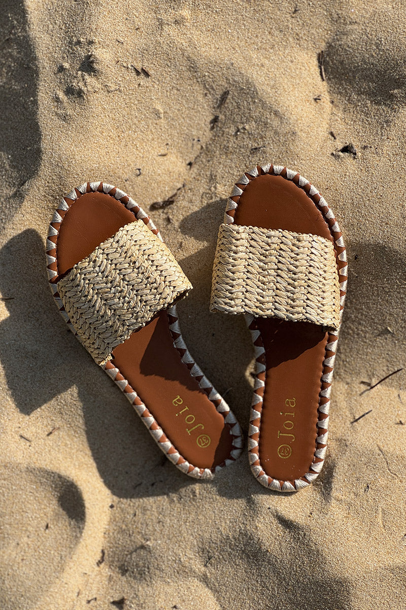 Beige Basket Weave Slides