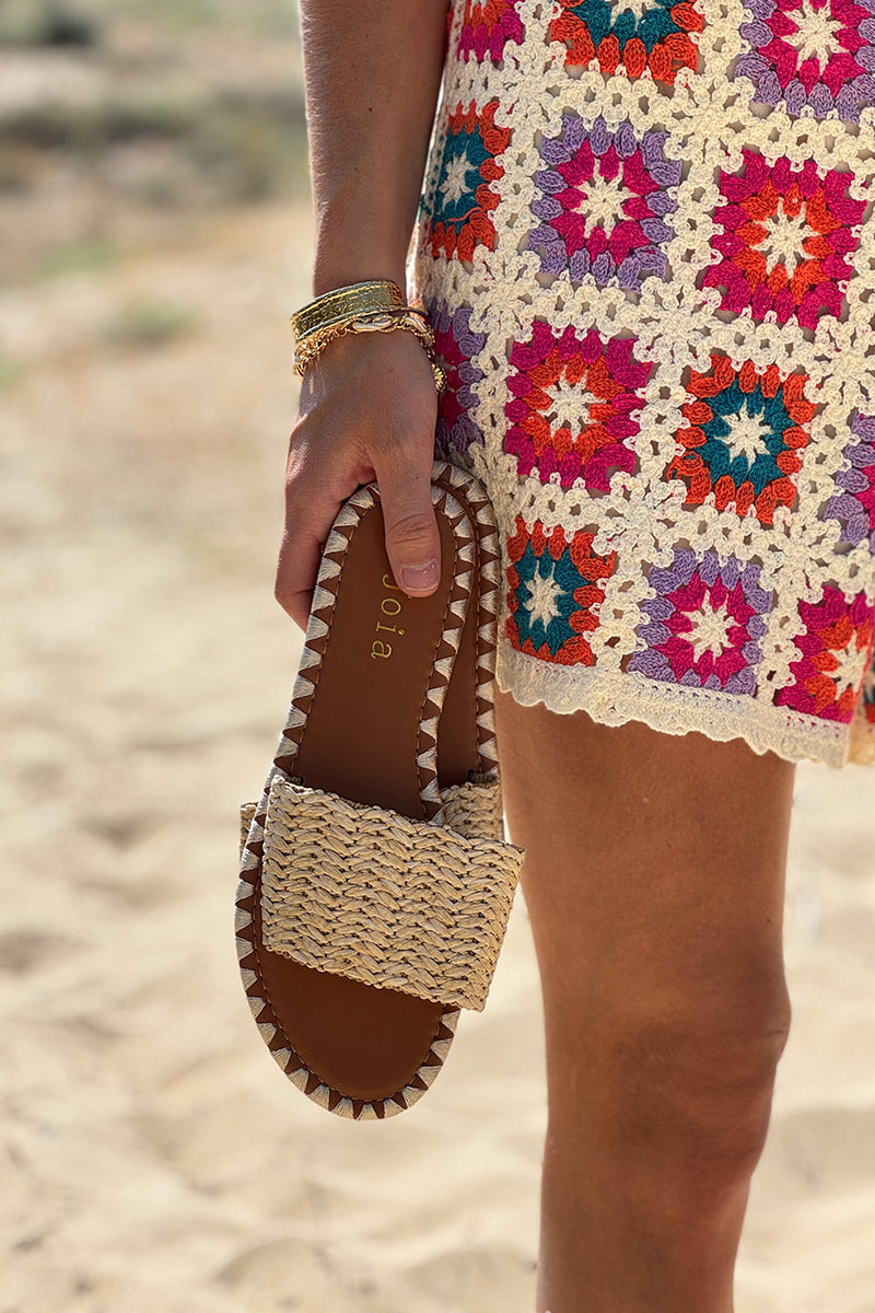 Beige Basket Weave Slides