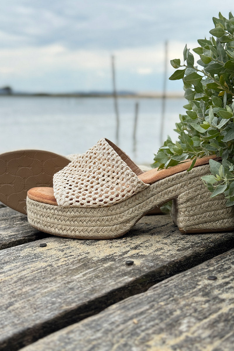 Beige Crochet Espadrille Slides