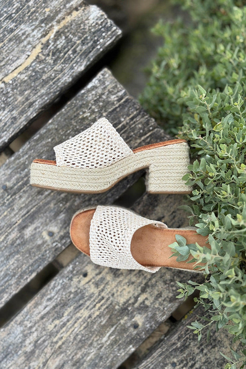Beige Crochet Espadrille Slides
