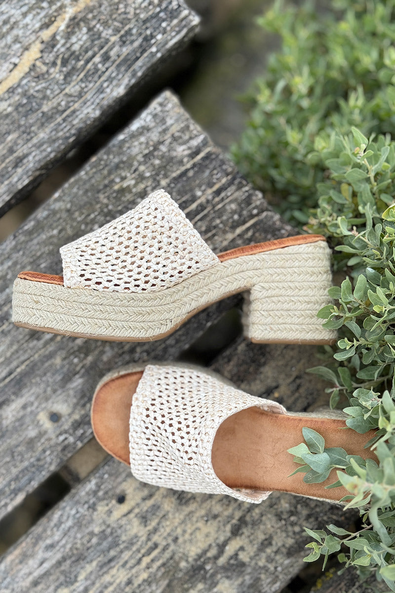 Beige Crochet Espadrille Slides