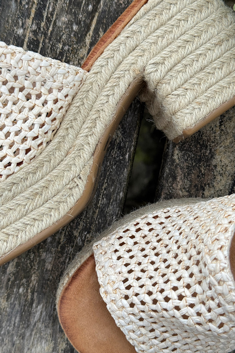 Beige Crochet Espadrille Slides