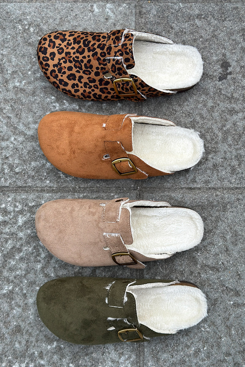 Camel Suedette and Faux Fur Clogs