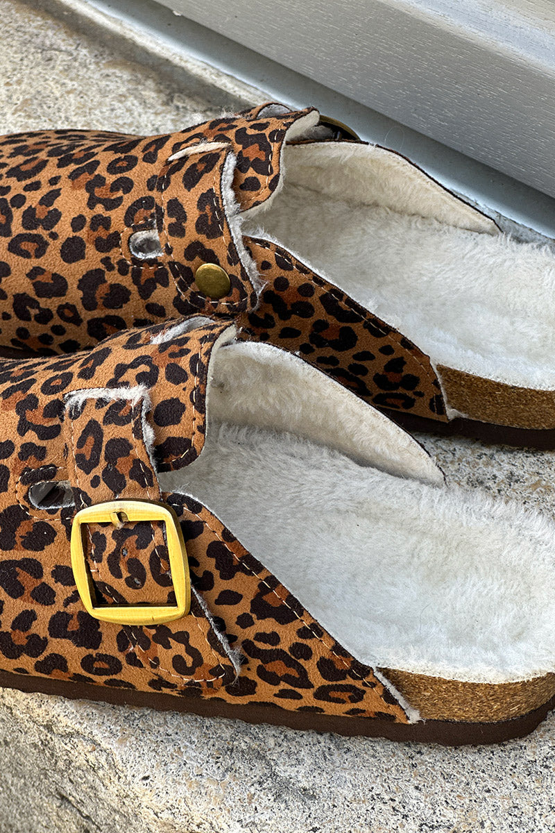 Leopard Suedette and Faux Fur Clogs