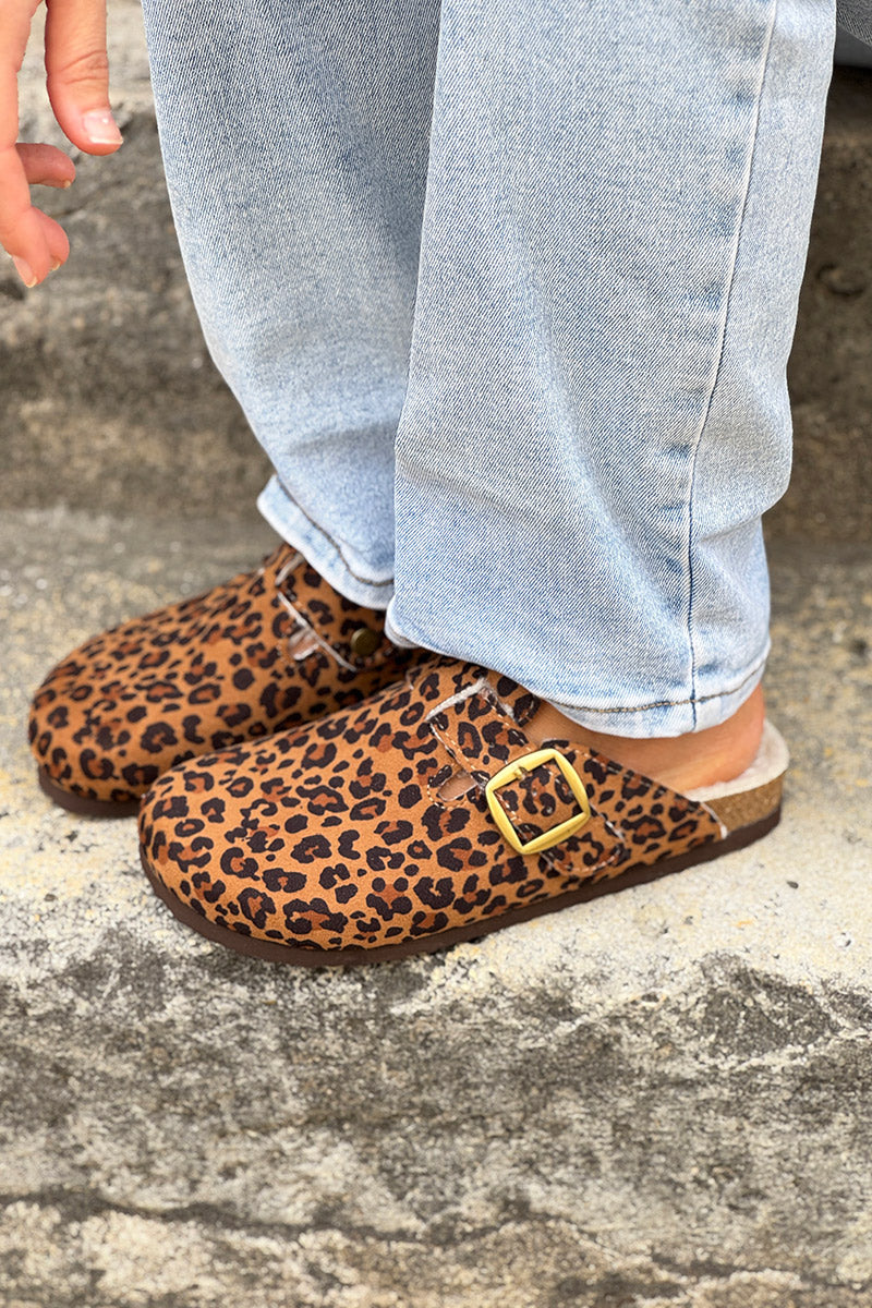 Leopard Suedette and Faux Fur Clogs
