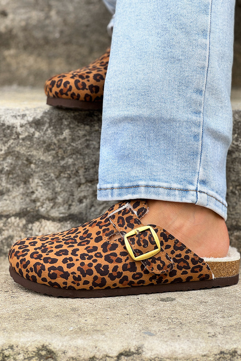 Leopard Suedette and Faux Fur Clogs