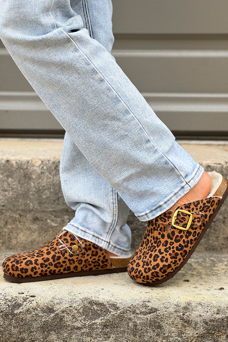 Leopard Suedette and Faux Fur Clogs