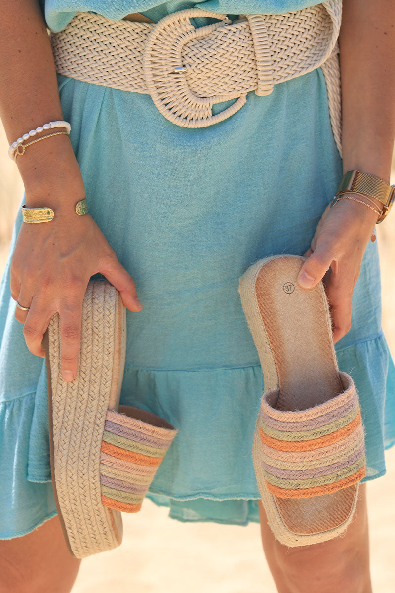 Pastel woven rope wedge mules