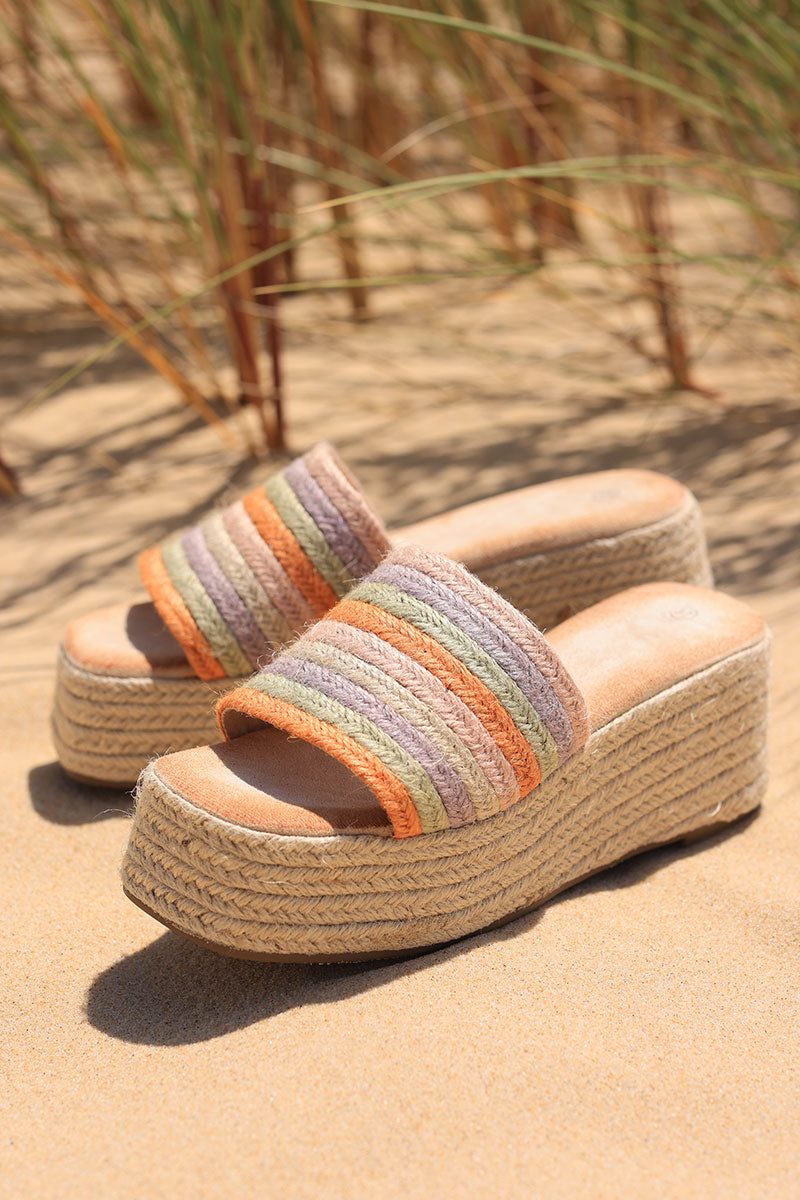 Pastel woven rope wedge mules