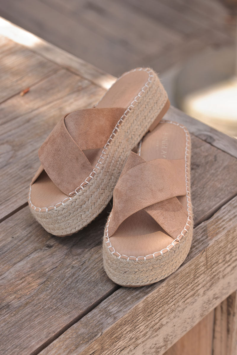 Light Brown X-Band Sueded Mules