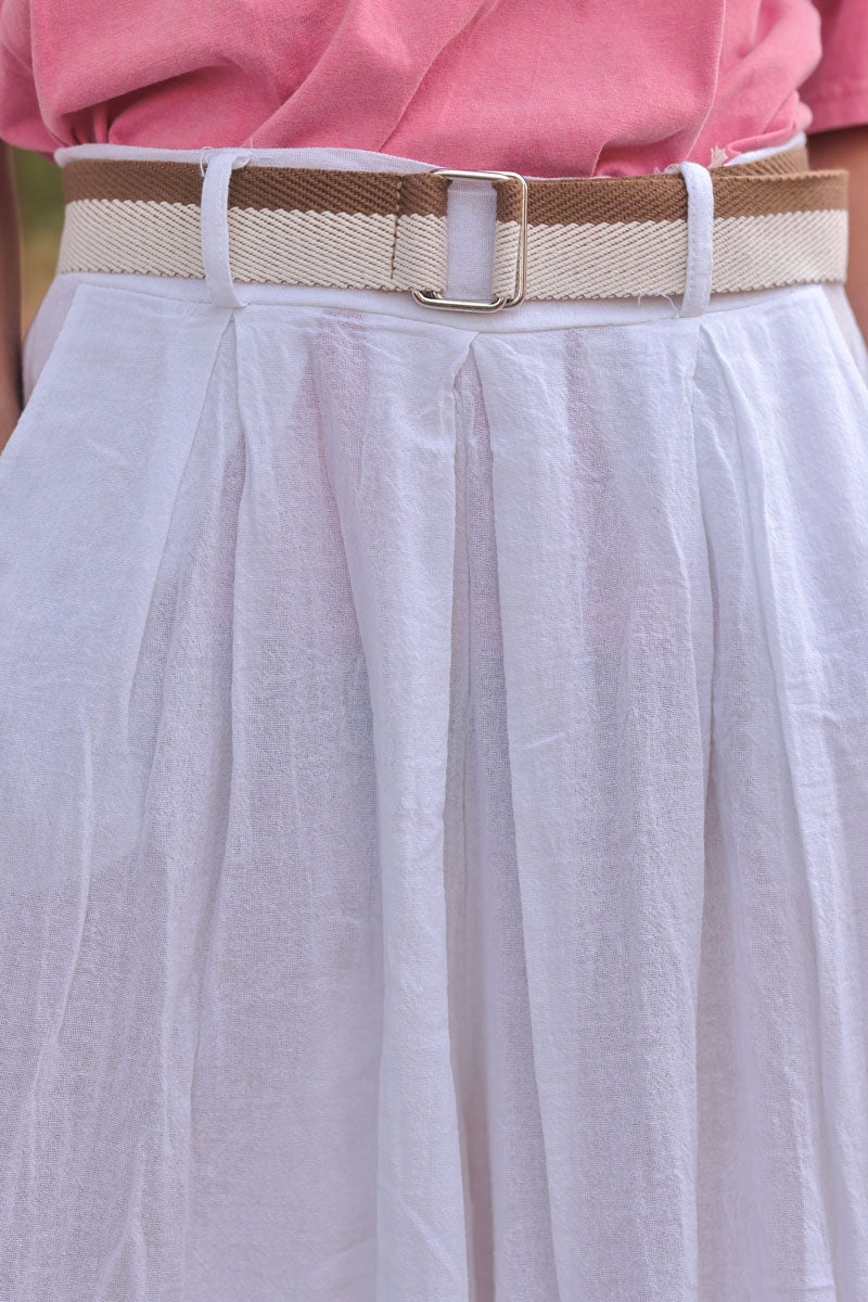 White Gauze Belted Ultra Wide-Leg Pants