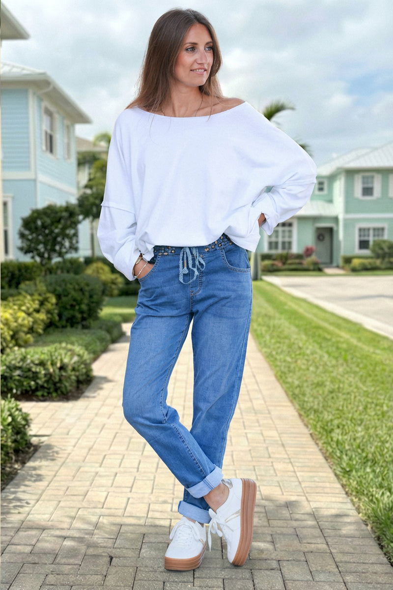 Denim Stretch Leopard Waist Joggers