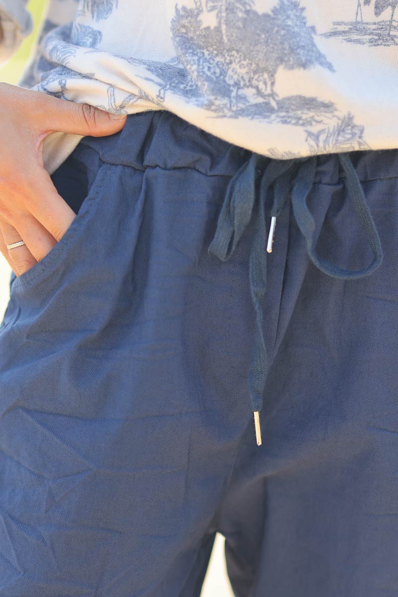 Pantalon bleu marine confort stretch ceinture élastique