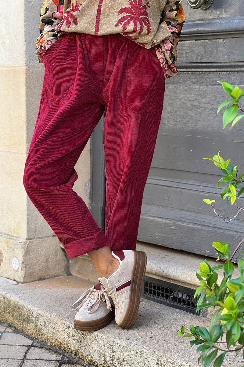 Cranberry Paperbag Waist Corduroys
