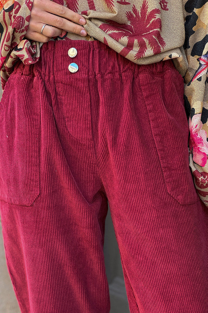 Cranberry Paperbag Waist Corduroys
