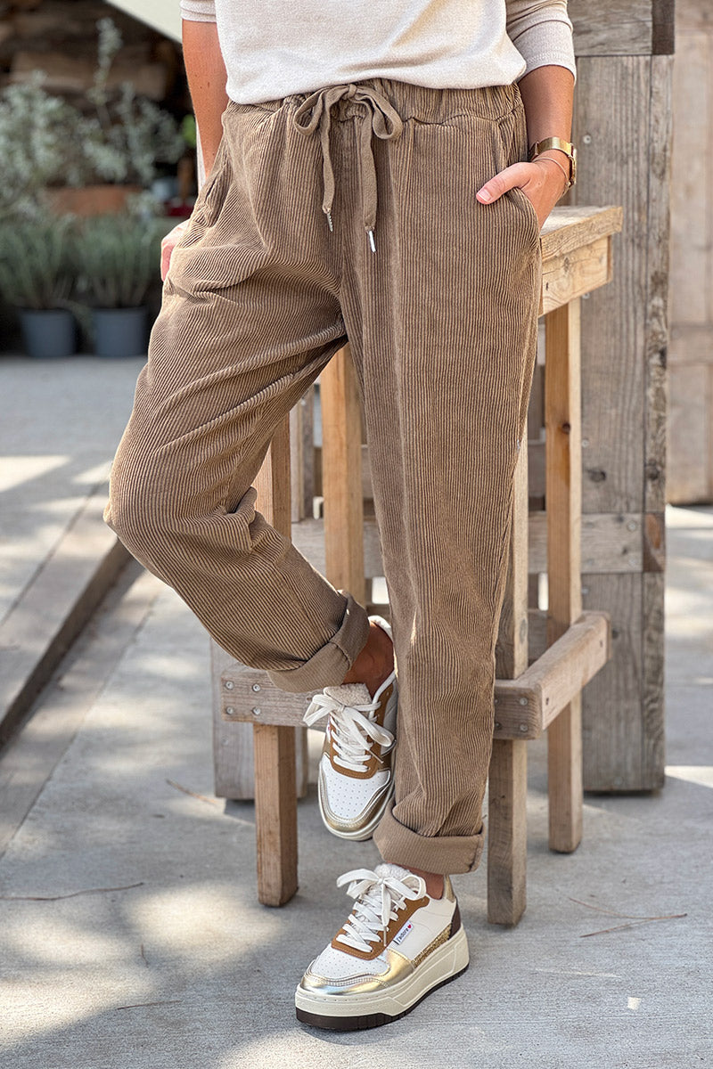 Camel Corduroy Casual Pants