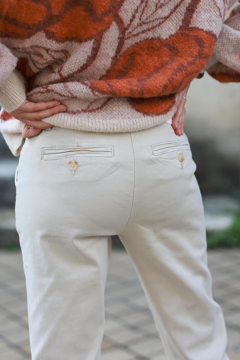 Beige stretch and straight chino pants