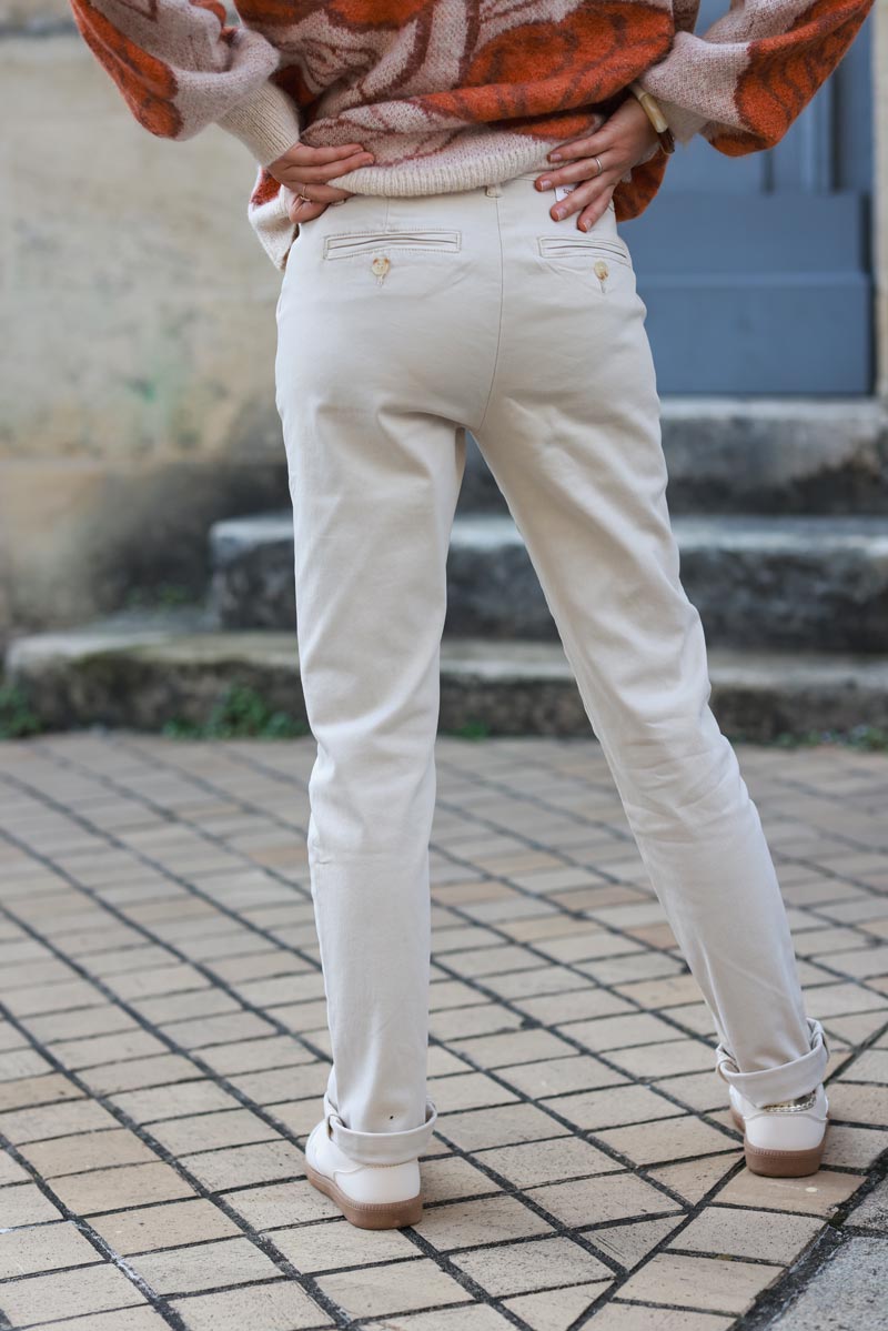 Beige stretch and straight chino pants