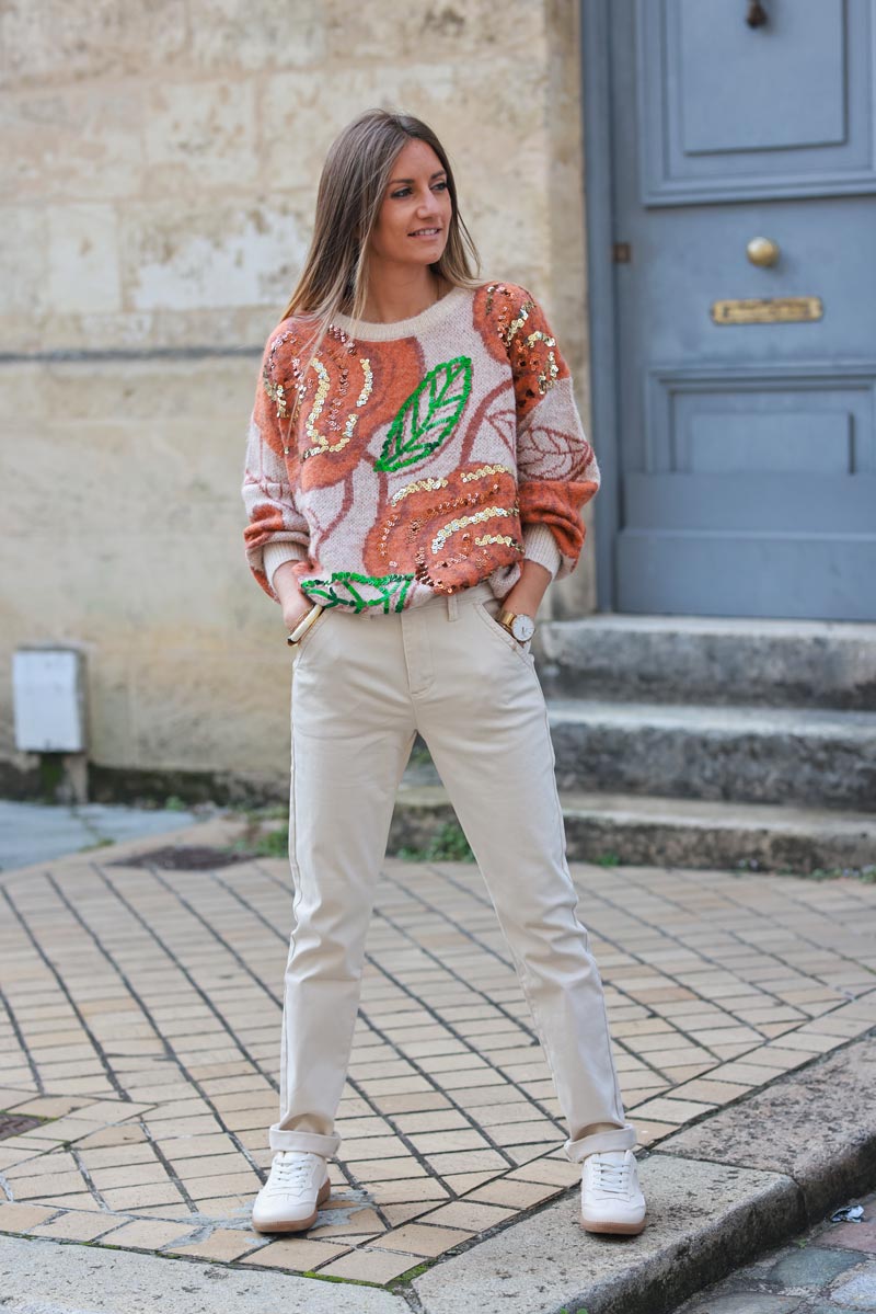 Beige stretch and straight chino pants