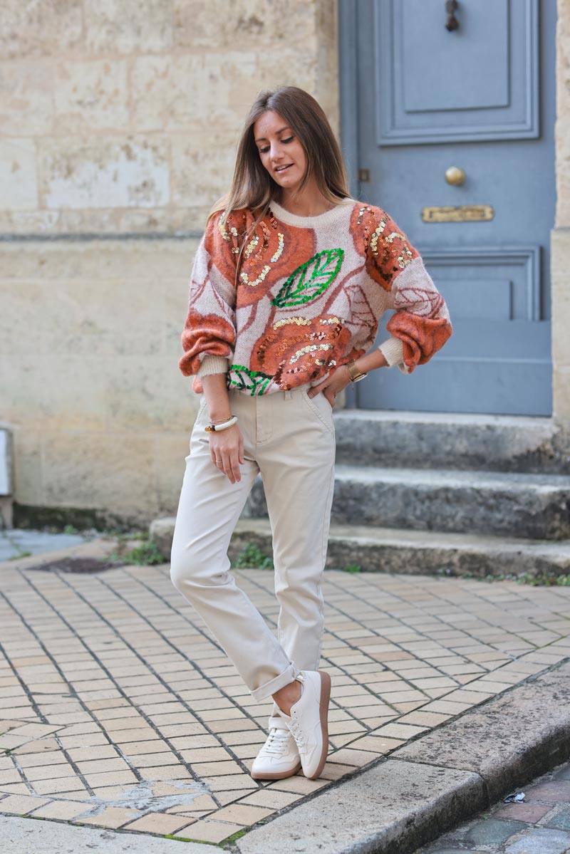 Beige stretch and straight chino pants