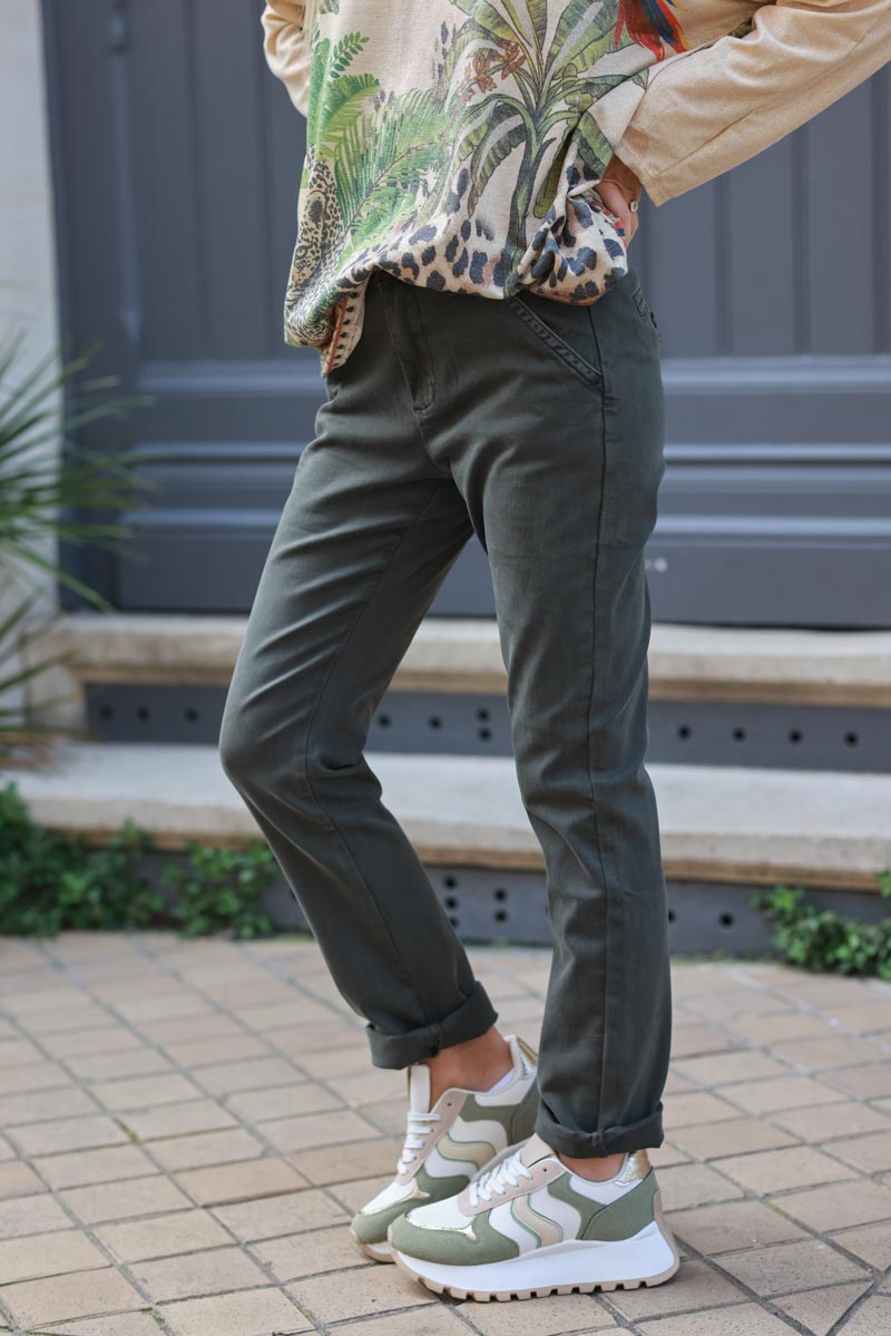 Khaki stretch and straight chino pants