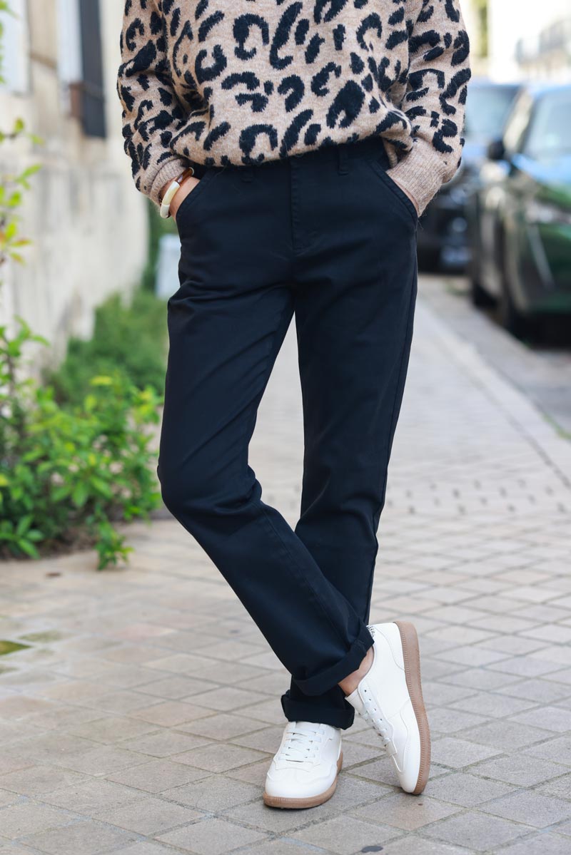 Black stretch and straight chino pants